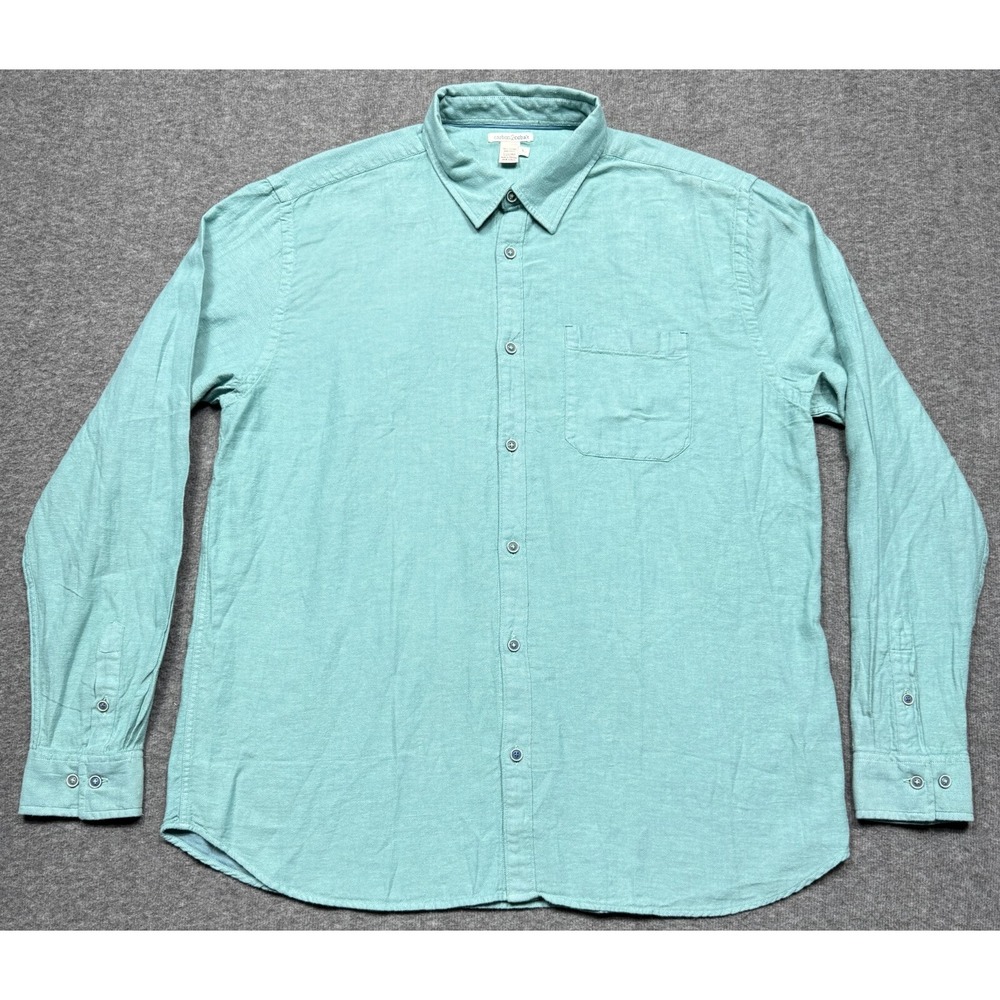 Carbon 2 Cobalt Shirt Mens Large Green Linen Woven‎ Long Sleeve Casual Button Up